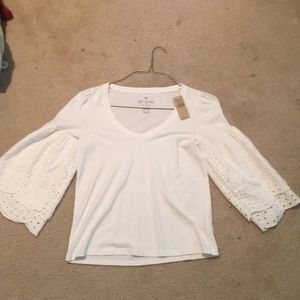 White Crochet bell sleeve shirt